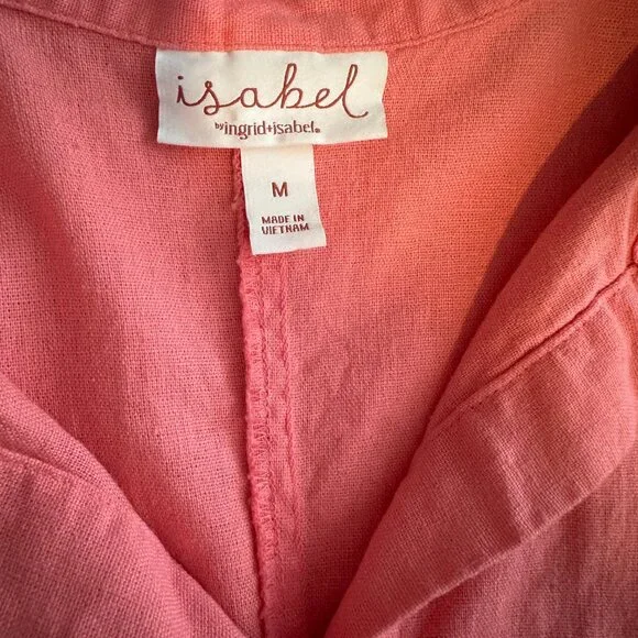Isabel Ingrid & Isabel Linen Blend Button Up Shirt Womens M Pink Short Sleeve - Picture 6 of 8